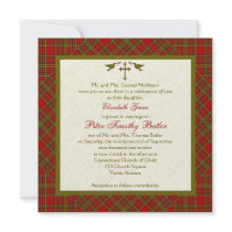 Christian Autumn Plaid Square Wedding Invitation