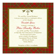 Christian Autumn Plaid Square Wedding Invitation