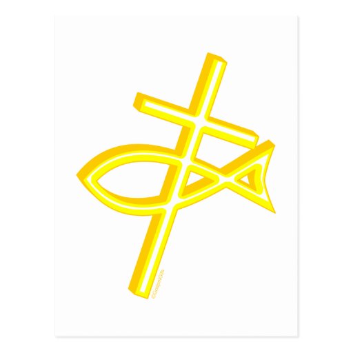 Christian Cross & Fish Post Card