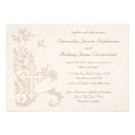 Christian Cross Flourish White Wedding Invitations