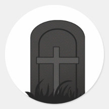 CHRISTIAN CROSS ON TOMBSTONE ROUND STICKER
