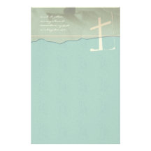 Christian Cross Stationery Rose On Aqua Blue