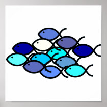 Christian Fish School - Blue and Aqua Print