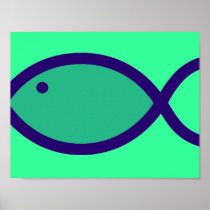Christian Fish Symbol - LOUD! - Aqua and Blue Poster