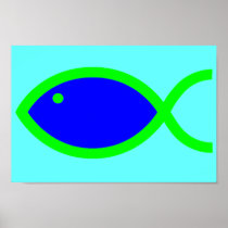 Christian Fish Symbol - LOUD! Blue and Green Print