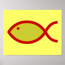 Christian Fish Symbol - LOUD! Gold and Red Posters