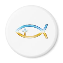 Christian Fish Symbol with Crucifix - Sky & Ground Fridge Magnets