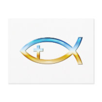 Christian Fish Symbol with Crucifix - Sky & Ground Postcard