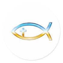 Christian Fish Symbol with Crucifix - Sky & Ground Stickers