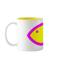 Christian Fish Symbol - Yellow with Pink Coffee Mug