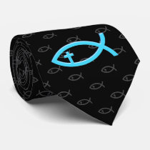 Christian Fish with Crucifix - Black Tie