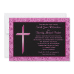 Christian Pink Cross on Black Wedding Invitation