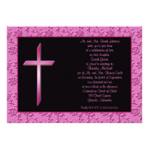 Christian Pink Cross on Black Wedding Invitation