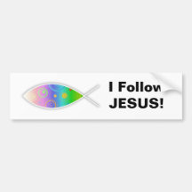 Christian Retro Fish, I Follow JESUS! Bumper Stickers