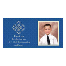 Christian Royal Blue Damask Photo Card