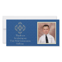 Christian Royal Blue Damask Photo Card