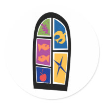 Christian Symbols Stained Glass WIndow Round Stickers