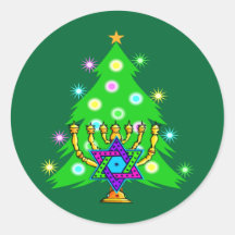 Christmas and Hanukkah Together Round Sticker