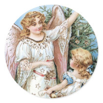 Christmas Angel with Child Round Stickers