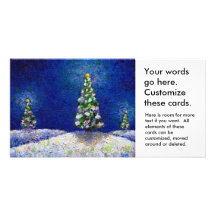 Christmas art fun colourful trees original paintin custom photo card
