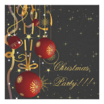 Christmas Balls And Ribbons grey Party Invitation
