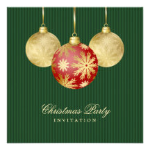 Christmas Balls Red Gold party invitation