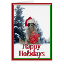 Christmas Bandit Raccoon with Present Greeting Card