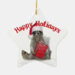 Christmas Bandit Raccoon with Present Ornament