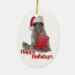 Christmas Bandit Raccoon with Present Christmas Ornament