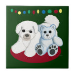 Christmas Bichon Frise Dog and Teddy Bear Tile