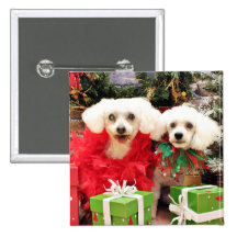 Christmas - Bichon Frise - Satchel and P.J. Pinback Buttons