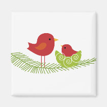 Christmas Birds on Tree magnets