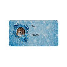 Christmas - Blue Snowflake - Beagle Puppy Personalized Address Labels