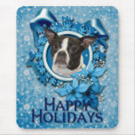 Christmas - Blue Snowflake - Boston & Rat Terrier Mousepad