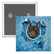 Christmas - Blue Snowflake - Doberman - Rocky Buttons