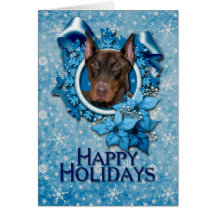 Christmas - Blue Snowflake - Doberman - Rocky Greeting Cards