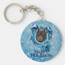 Christmas - Blue Snowflake - Doberman - Rocky Keychains