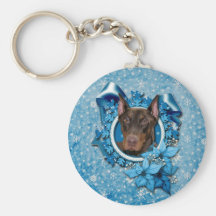 Christmas - Blue Snowflake - Doberman - Rocky Keychain