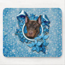 Christmas - Blue Snowflake - Doberman - Rocky Mouse Pad