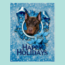 Christmas - Blue Snowflake - Doberman - Rocky postcards