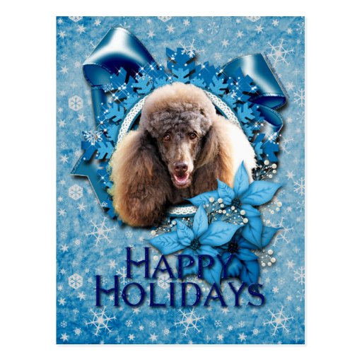 Christmas - Blue Snowflake - Poodle - Chocolate Postcard