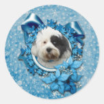 Christmas - Blue Snowflake - Tibetan Terrier Stickers