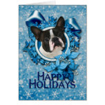 Christmas - Blue Snowflakes - Boston Terrier Cards