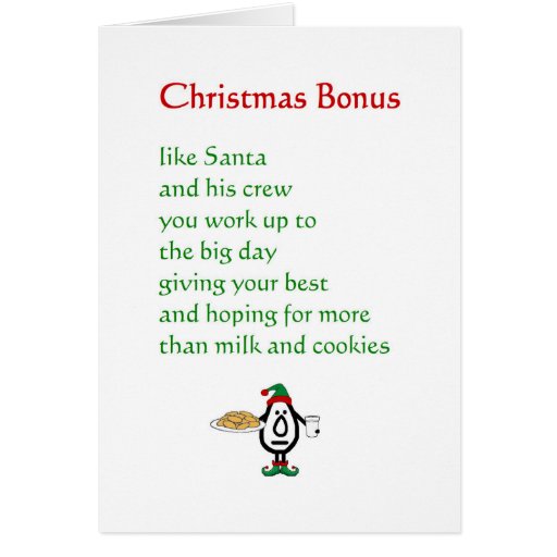 Christmas Bonus - A Funny Christmas Poem Greeting Card 