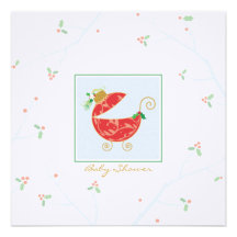 Christmas Bulb Baby Carriage Shower Invitation
