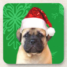 Christmas bullmastiff puppy beverage coaster