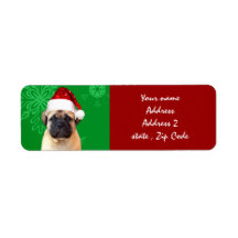 Christmas bullmastiff puppy return address label