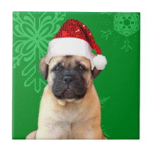 Christmas bullmastiff puppy ceramic tile