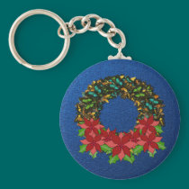 Christmas Butterfly Poinsettia Wreath Key Chain keychains