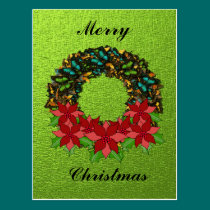 Christmas Butterfly Poinsettia Wreath Post Card postcards